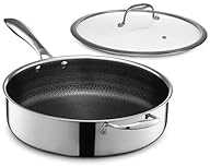 HexClad Hybrid Nonstick 5.5-Quart Deep Sauté Pan with Tempered Glass Lid, Stay-Cool Handle, Dishwasher-Friendly, Oven-Safe …