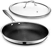 HexClad Hybrid Nonstick 12-Inch Frying Pan with Tempered Glass Lid, Stay-Cool Handle, Dishwasher-Friendly, Oven-Safe Up to …