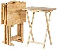 Amazon Basics Portable TV Dinner 4-Pack Rectangular Folding Tray Table with Storage Rack, Natural