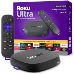 Roku Ultra - Ultimate Streaming Player - 4K Streaming Device for TV with HDR10+, Dolby Vision & Atmos - Bluetooth & Wi-Fi 6- Rechargeable Voice Remote Pro with Backlit Buttons - Free & Live TV