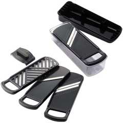 下村企販 [スゴ切れ] 4種の下ごしらえができる スライサーセット 【日本製】 時短調理 コンパクト収納 スライス/千切り/ツマ切り/おろし 安全ホルダー付き 専用ケース 野菜調理器 下ごしらえ ブラック 燕三条 43881