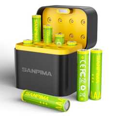 SANPIMA 単4リチウム充電電池 1.5V 1300mWh×8個セット 2500回充電可能 2H急速充電 自然放電抑制 充電器付属 PSE認証 (単四充電池８本＋充電器)