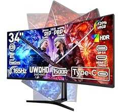 【発売セール】cocopar モニター 34インチ UWQHD USB Type-C 曲面 ウルトラワイド 3440x1440p 165Hz HDMI DP 画面回転 120%sRGB 1ms 多機能スタンド VESA対応 非光沢 VA 湾曲 P…
