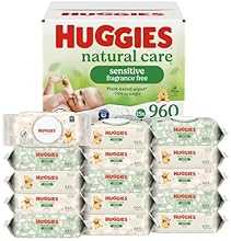 Huggies Natural Care Sensitive Baby Wipes, Unscented, Hypoallergenic, 99% Purified Water, 15 Flip-Top Packs (960 Wipes Tota…
