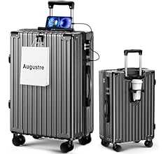 [Augustre] スーツケース 機内持ち込み 超軽量 キャリーケース 大型 軽量 多機能 キャリーバッグ 静音 耐衝撃 ダブルキャスター S/M/Lサイズ カップホルダー付 USB充電機能 隠しフック機能 360度回転 TSAローク搭載 ファ…