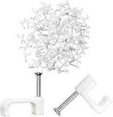 ケーブルステップル フラットケーブルクリップネイル 釘止めタイプ 配線収納 ケーブル固定用 方形 ホワイト8mm 100個入り