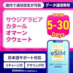 eSIM アラブ湾岸諸国4ヵ国 サウジアラビア カタール オマーン クウェート サウジアラビア用eSIM アラブ用eSIM 30日間 720時間 高速20GB 安心サポート リチャージ可能 高速データ通信 返金保証 テザリング 海外eSIM プリペイドeSIM SIMフリー 留学 海外出張