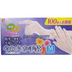 やわらか手袋 ビニール素材 Mサイズ 100枚入