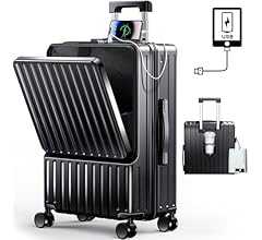 [BARGOHOY] スーツケース フロントオープン 多機能 キャリーケース 軽量 カップホルダー付き 隠しフック機能 キャリーバッグ USBポート付き 耐衝撃 静音 360度回転 TSAローク ファスナータイプ キャリーバッグ 人気 おしゃれ …