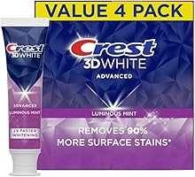 Crest 3D White Advanced Luminous Mint Teeth Whitening Toothpaste, Crest Toothpaste, 3.7 oz Pack of 4 - Helps Remove...