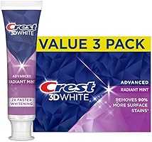 Crest 3D White Advanced Teeth Whitening Toothpaste, Crest 3D White Brilliance Toothpaste, Radiant Mint, 3.3 oz, Pack of 3