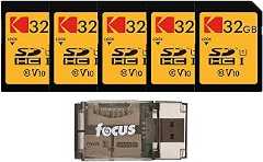 KODAK 32GB Class 10 UHS-I U1 SDHC Memory Card (5-Pack) Bundle with All-in-One USB Card Reader (6 Items)