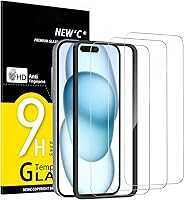 NEW'C 3 Pack Designed for iPhone 16, iPhone 15 Screen Protector (6.1 inches),Enhanced Tempered Glass Protection with...
