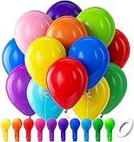 Bezente Assorted Rainbow Latex Balloons, 100 Pack 12 inch Round Helium Bright Color Balloons for Birthday Bridal Shower...