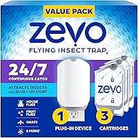 Zevo Flying Insect Trap & 3 Cartridges - Plug in Fly Trap & Indoor Bug Catcher for Gnats, House & Fruit Flies -...