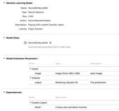 The mlmodel in Xcode