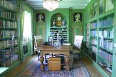 Interiör bibliotek i gröna färger