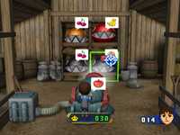 A Mii feeding fruit to Chain Chomps in the Chomping Frenzy minigame of Mario Party 8