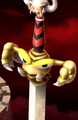 Exor's body as it is displayed in the background of its battle