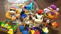 Funky Kong, Rosalina (Aurora), Dry Bowser, and Wario (Hiker) tricking on the course