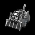Monster tires (black/spiky) on the Black Dozer