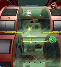 Mario on the Bob-omb Planet in the Space Storm Galaxy.
