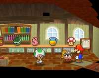 Mario and Goombella in Niff T.'s shop
