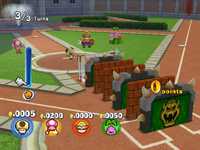 Screenshot of the Wall Ball minigame from Mario Superstar Baseball