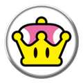 A badge of Peachette's emblem from Mario Kart Tour