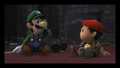 Luigi and Ness after being revived by King Dedede's badges in The Subspace Emissary