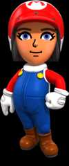 Mario Kart Tour artwork of a Mii wearing the Mario Mii Racing Suit