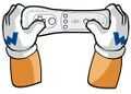 Wario holding a Wii Remote for Wario Land: Shake It!
