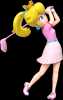 Artwork of Princess Peach swinging a golf club from Mario Golf: Super Rush