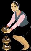 Mary O assembling a Goomba Tower