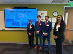 Moments before the team presentation. Montgomery College IBECC team member names in order from left to right: Danae Flores-Tene, Matthew Seager, Marciano Rodrigues, Seynabou Sylla. (Photo Credit: Brian Baick)