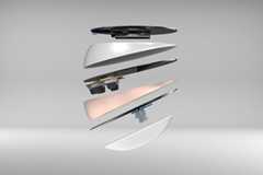 A rendering of the Raeda car prototype taken apart to show the individual components.