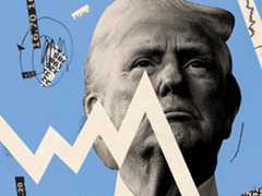 Collage of stocks numbers and Trump.