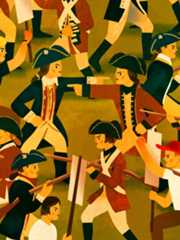 Revolutionary soldiers battling with modern people interspersed