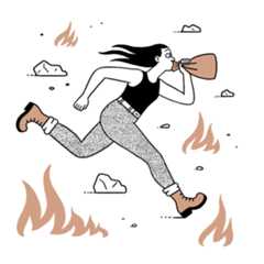 Woman running while breathing into a paper bag.