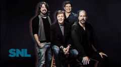 Image may contain Pat Smear Paul McCartney Human Person Performer Dave Grohl Krist Novoselic People and Clothing