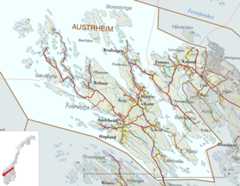 Kart over Austrheim kommune