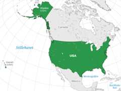 Plassering av USA med naboland rundt, kart