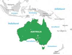 Plassering av Australia med naboland rundt, kart