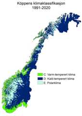 Köppens klimasoner basert på normalperioden 1991-2020