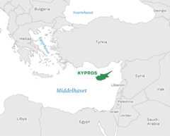 Plassering av Kypros med naboland rundt, kart