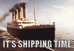 Large ship with caption 'it's shipping time'