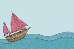 Cartoon animation of a ship on water