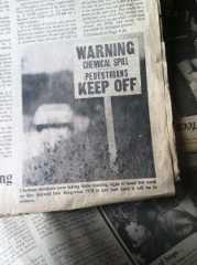 A photograph in an August 1978 issue of the Chatham County Herald indicates residents' concerns with the health effects of PCBs illegally dumped in the area.