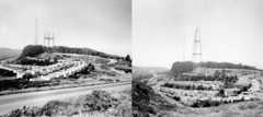 Two photo collage of Sutro Tower under construction