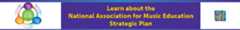 Learn about the National Association for Music Education Strategic Plan. Graphic shows cornerstones of advocacy and public policy, professional learning and growth, research and music teacher education, with keystone of equity in music education